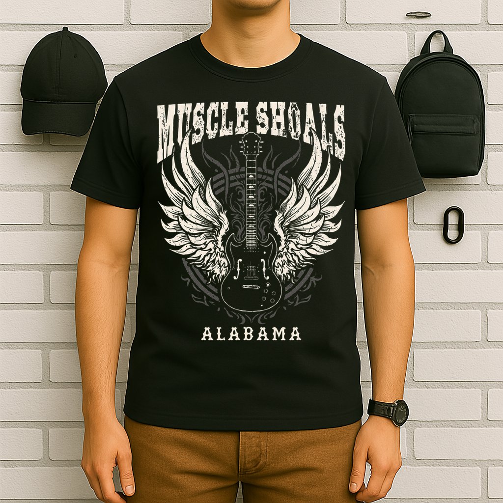 Muscle Shoals Alabama Vintage Guitar Wings T-Shirt