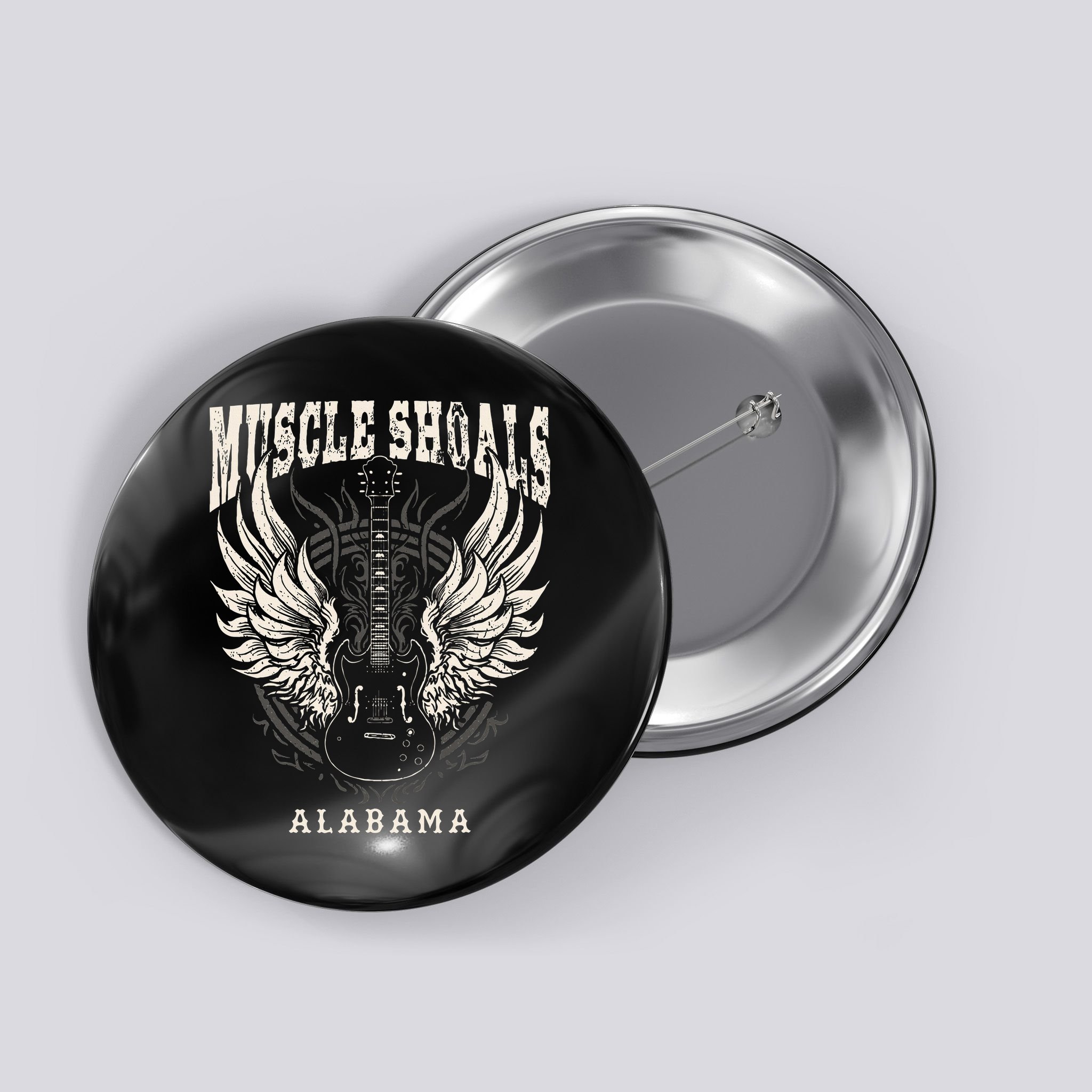 Muscle Shoals Alabama Vintage Guitar Wings Button