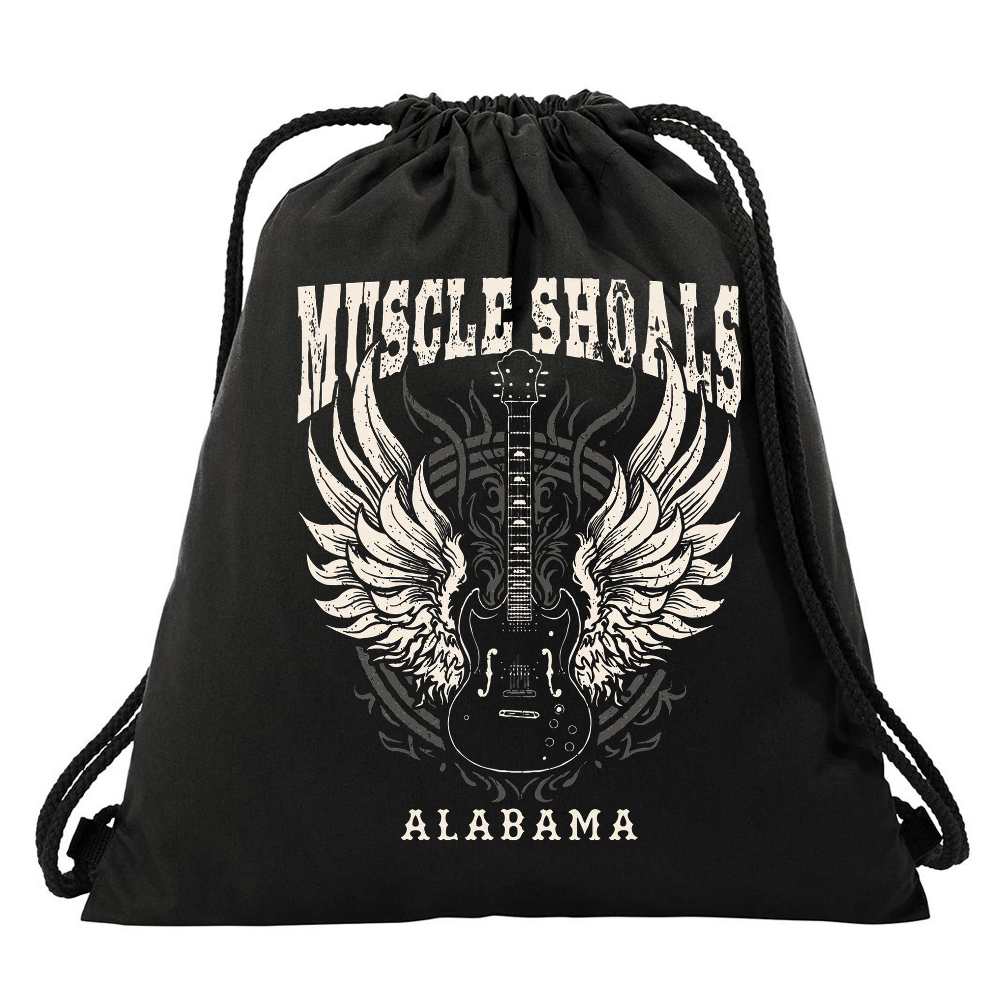 Muscle Shoals Alabama Vintage Guitar Wings Drawstring Bag