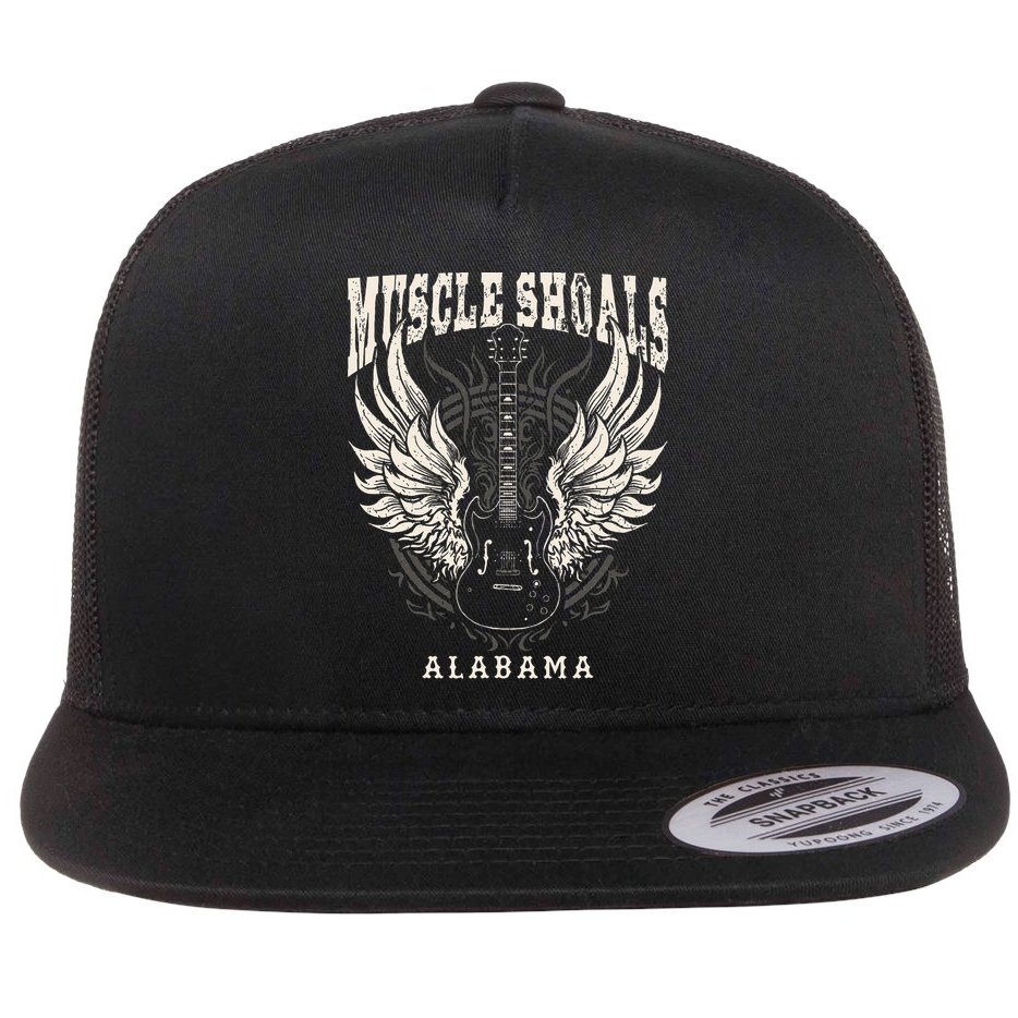 Muscle Shoals Alabama Vintage Guitar Wings Flat Bill Trucker Hat
