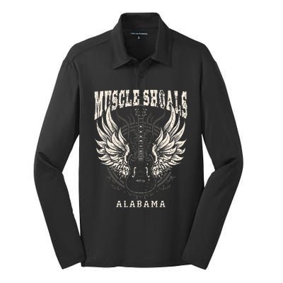 Muscle Shoals Alabama Vintage Guitar Wings Silk Touch Performance Long Sleeve Polo