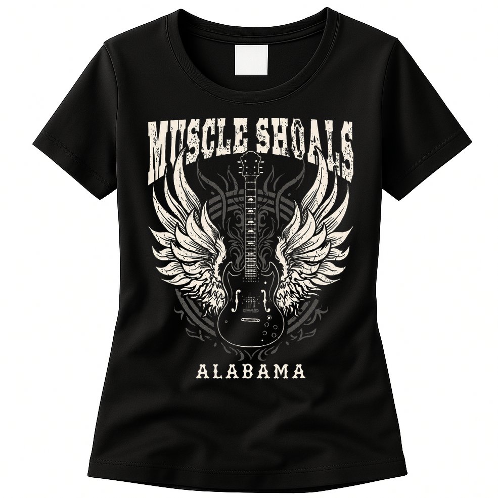 Muscle Shoals Alabama Vintage Guitar Wings Womens T-Shirt