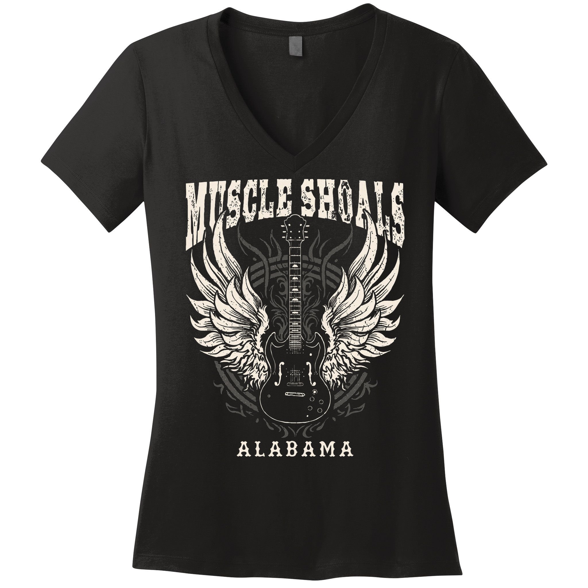 Muscle Shoals Alabama Vintage Guitar Wings Women's V-Neck T-Shirt