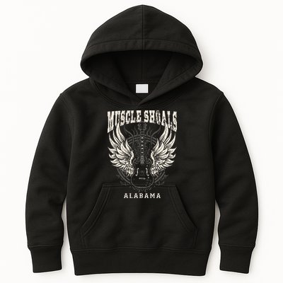 Muscle Shoals Alabama Vintage Guitar Wings Kids Hoodie