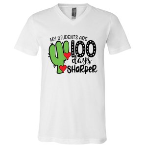 My Students Are 100 Days Sharper V-Neck T-Shirt