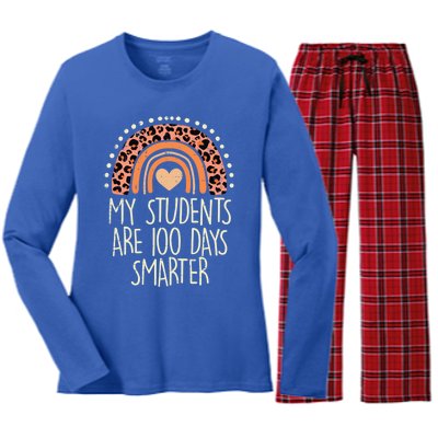 My Students Are 100 Days Smarter 100th Day Of School Teacher Great Gift Women's Long Sleeve Flannel Pajama Set 