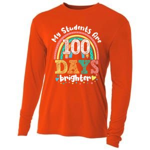 My Students Are 100 Days Brighter Rainbow 100th Day School Gift Cooling Performance Long Sleeve Crew