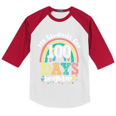 My Students Are 100 Days Brighter Rainbow 100th Day School Gift Kids Colorblock Raglan Jersey