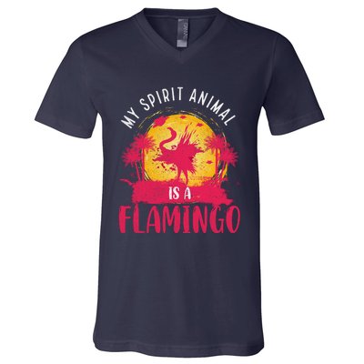 My Spirit Animal Is A Flamingo Retro Flamingo Lover V-Neck T-Shirt