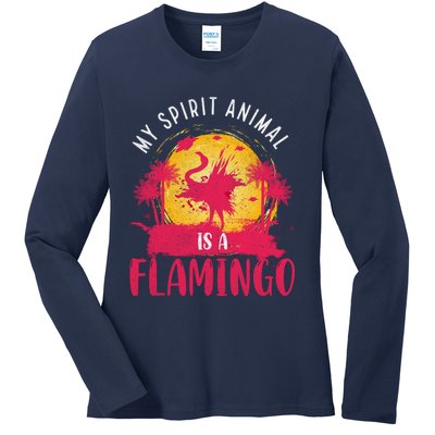 My Spirit Animal Is A Flamingo Retro Flamingo Lover Ladies Long Sleeve Shirt