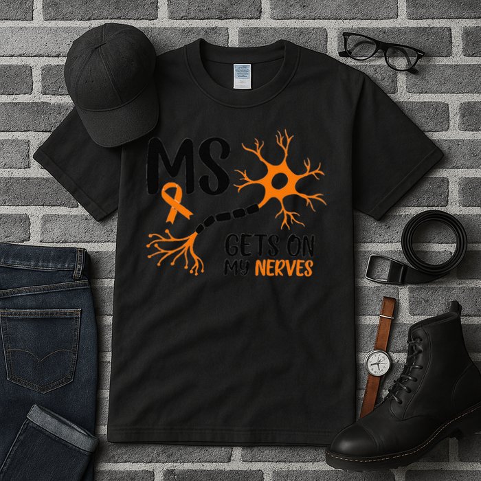 Multiple Sclerosis Awareness Gets On My Nerves Orange Tall T-Shirt