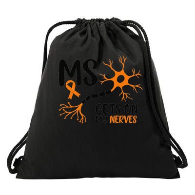 Multiple Sclerosis Awareness Gets On My Nerves Orange Drawstring Bag