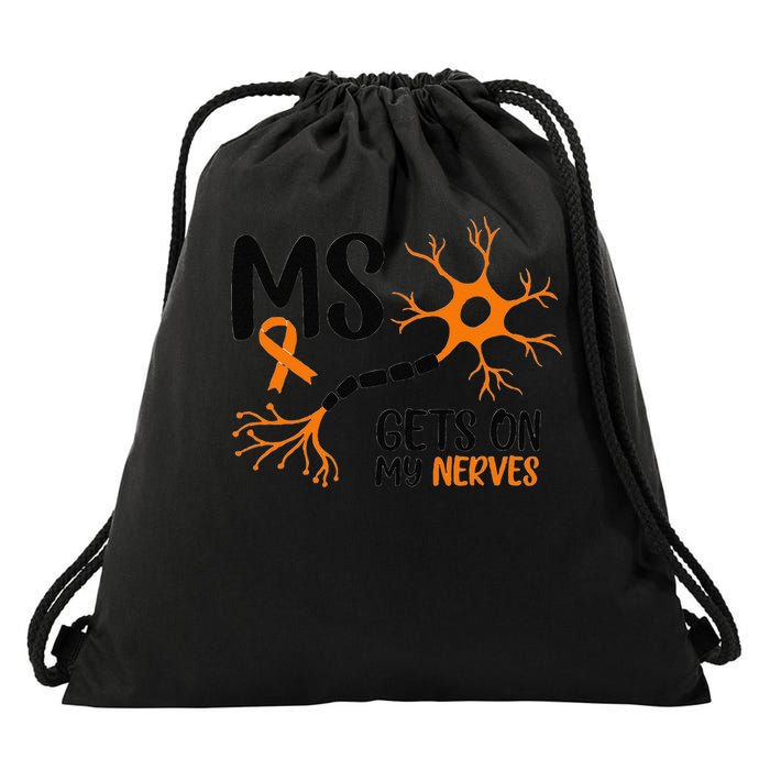 Multiple Sclerosis Awareness Gets On My Nerves Orange Drawstring Bag