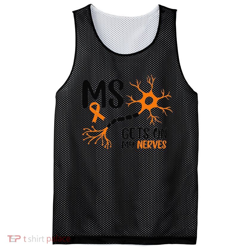 Multiple Sclerosis Awareness Gets On My Nerves Orange Mesh Reversible Basketball Jersey Tank