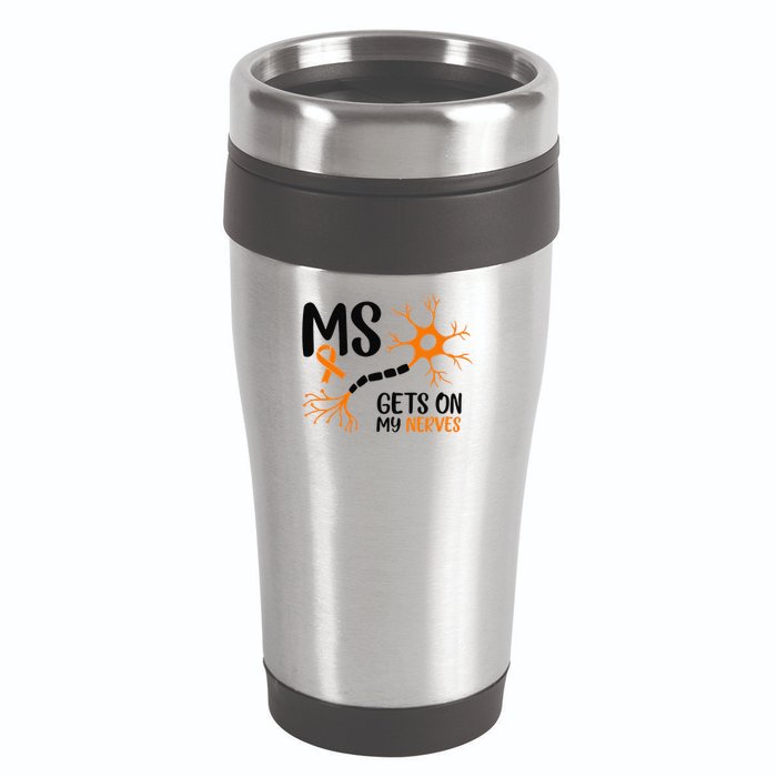 Multiple Sclerosis Awareness Gets On My Nerves Orange 16oz Travel Tumbler