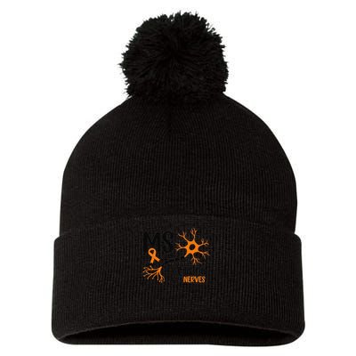 Multiple Sclerosis Awareness Gets On My Nerves Orange Pom Pom 12in Knit Beanie