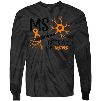 Multiple Sclerosis Awareness Gets On My Nerves Orange Tie-Dye Long Sleeve Shirt