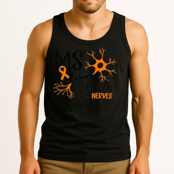 Multiple Sclerosis Awareness Gets On My Nerves Orange Tank Top