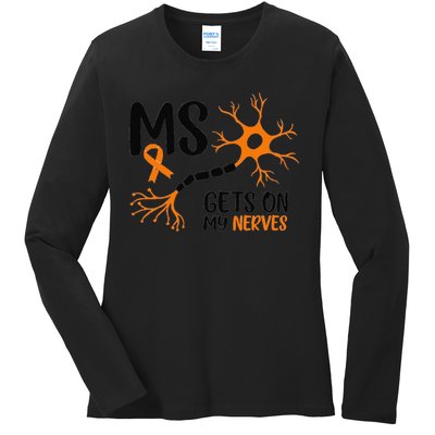 Multiple Sclerosis Awareness Gets On My Nerves Orange Ladies Long Sleeve Shirt
