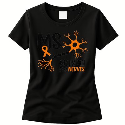 Multiple Sclerosis Awareness Gets On My Nerves Orange Womens T-Shirt