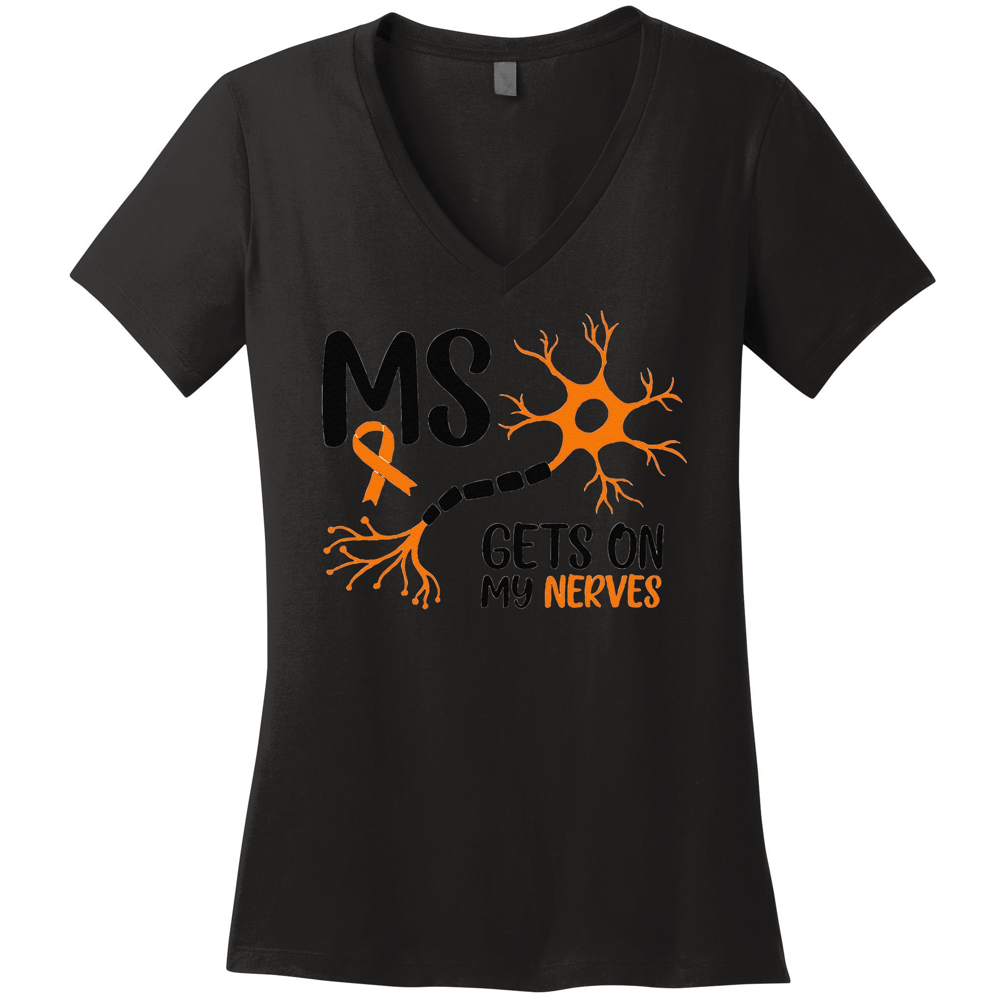 Multiple Sclerosis Awareness Gets On My Nerves Orange Women's V-Neck T-Shirt