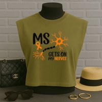Multiple Sclerosis Awareness Gets On My Nerves Orange Garment-Dyed Women's Muscle Tee