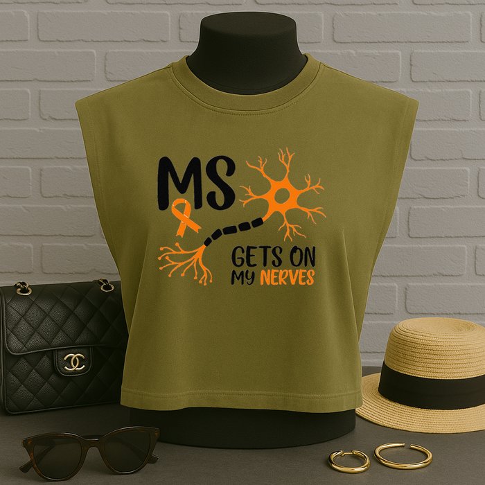 Multiple Sclerosis Awareness Gets On My Nerves Orange Garment-Dyed Women's Muscle Tee