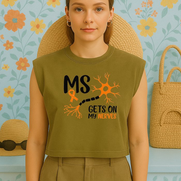 Multiple Sclerosis Awareness Gets On My Nerves Orange Garment-Dyed Women's Muscle Tee