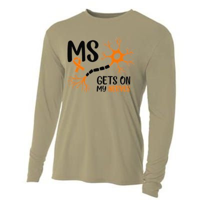 Multiple Sclerosis Awareness Gets On My Nerves Orange Cooling Performance Long Sleeve Crew