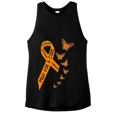 Multiple Sclerosis Awareness Butterfly Orange Ribbon Ladies PosiCharge Tri-Blend Wicking Tank