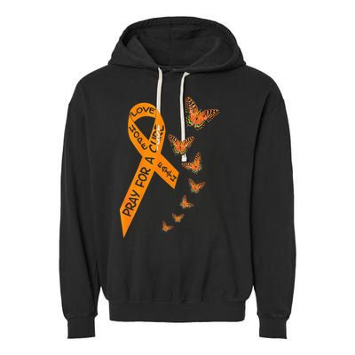 Multiple Sclerosis Awareness Butterfly Orange Ribbon Garment-Dyed Fleece Hoodie