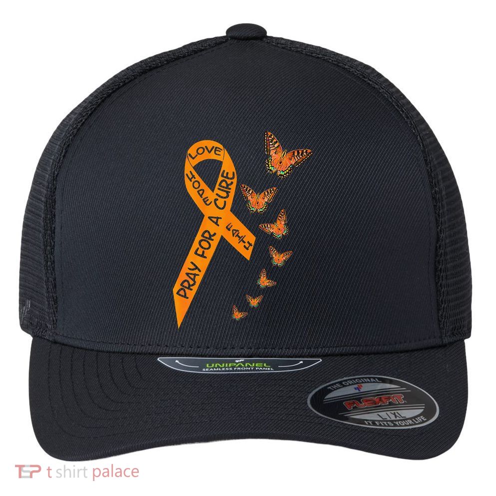 Multiple Sclerosis Awareness Butterfly Orange Ribbon Flexfit Unipanel Trucker Cap