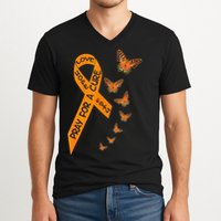 Multiple Sclerosis Awareness Butterfly Orange Ribbon V-Neck T-Shirt