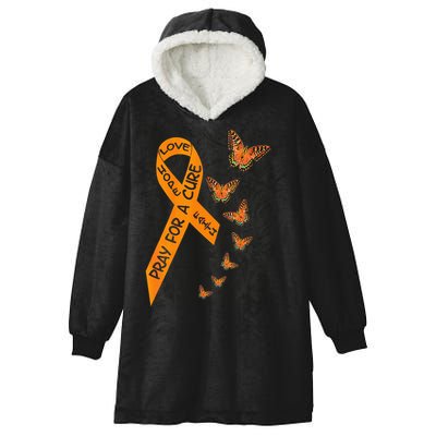 Multiple Sclerosis Awareness Butterfly Orange Ribbon Hooded Wearable Blanket