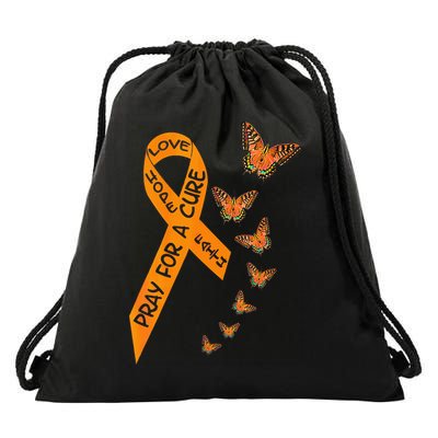 Multiple Sclerosis Awareness Butterfly Orange Ribbon Drawstring Bag