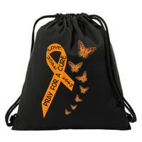 Multiple Sclerosis Awareness Butterfly Orange Ribbon Drawstring Bag