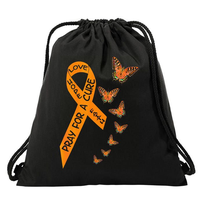 Multiple Sclerosis Awareness Butterfly Orange Ribbon Drawstring Bag