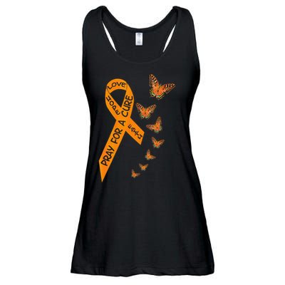 Multiple Sclerosis Awareness Butterfly Orange Ribbon Ladies Essential Flowy Tank