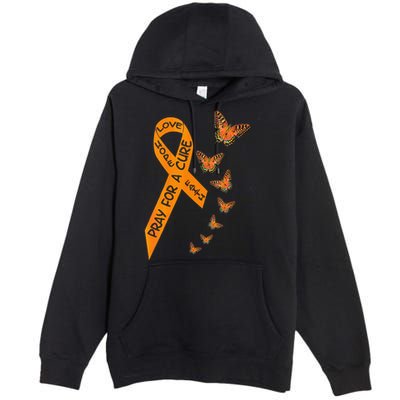 Multiple Sclerosis Awareness Butterfly Orange Ribbon Premium Pullover Hoodie