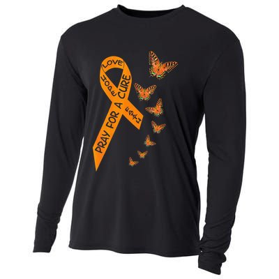Multiple Sclerosis Awareness Butterfly Orange Ribbon Cooling Performance Long Sleeve Crew