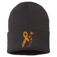 Multiple Sclerosis Awareness Butterfly Orange Ribbon Sustainable Knit Beanie