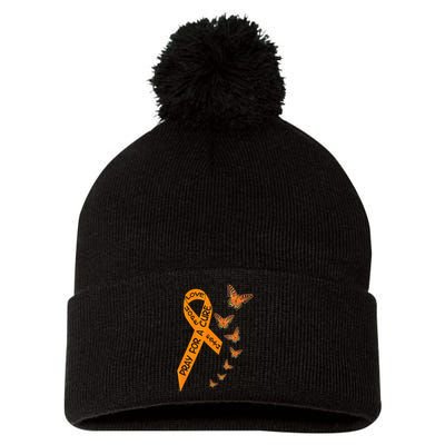 Multiple Sclerosis Awareness Butterfly Orange Ribbon Pom Pom 12in Knit Beanie