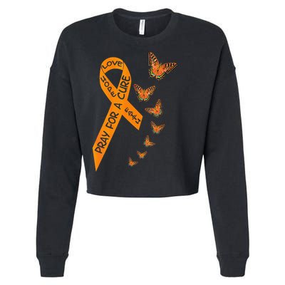 Multiple Sclerosis Awareness Butterfly Orange Ribbon Cropped Pullover Crew