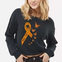 Multiple Sclerosis Awareness Butterfly Orange Ribbon Cropped Pullover Crew