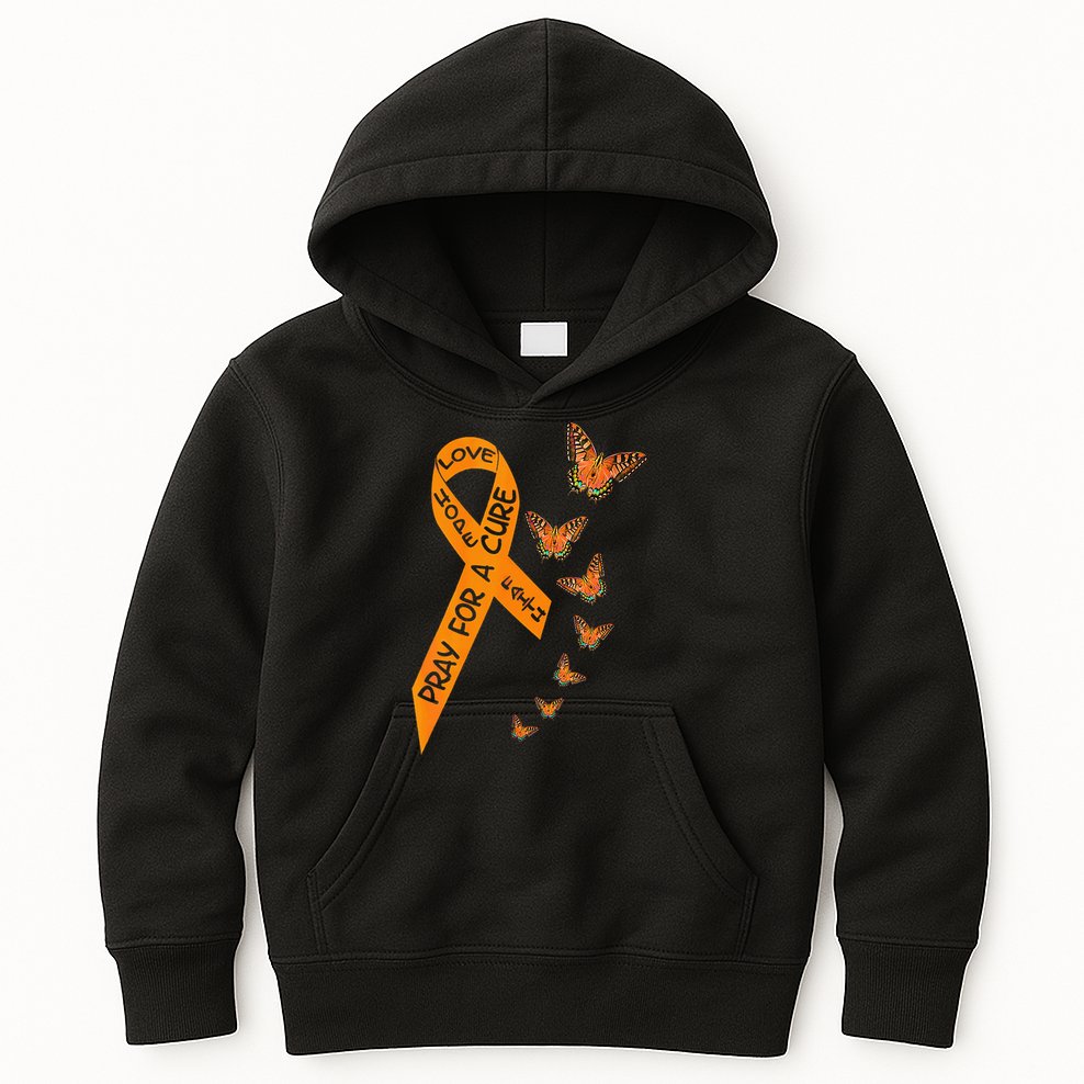 Multiple Sclerosis Awareness Butterfly Orange Ribbon Kids Hoodie
