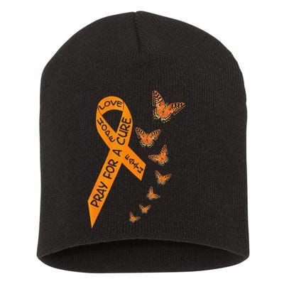Multiple Sclerosis Awareness Butterfly Orange Ribbon Short Acrylic Beanie