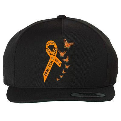 Multiple Sclerosis Awareness Butterfly Orange Ribbon Wool Snapback Cap