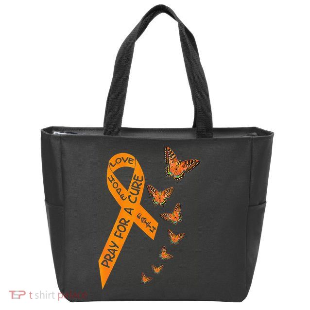 Multiple Sclerosis Awareness Butterfly Orange Ribbon Zip Tote Bag