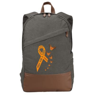 Multiple Sclerosis Awareness Butterfly Orange Ribbon Cotton Canvas Backpack