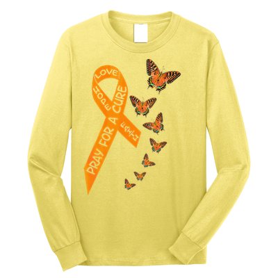 Multiple Sclerosis Awareness Butterfly Orange Ribbon Long Sleeve Shirt